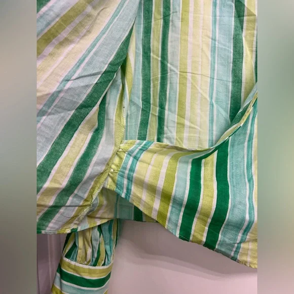 LN Zara stripe print wrap sash belt balloon sleeve top 9878/117 green large L - Picture 7 of 11